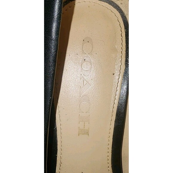 COACH Bowery Black Patent Cap Toe Soft Lambskin Pumps Kitten Heels Gold Sz 6.5 B - Picture 7 of 10